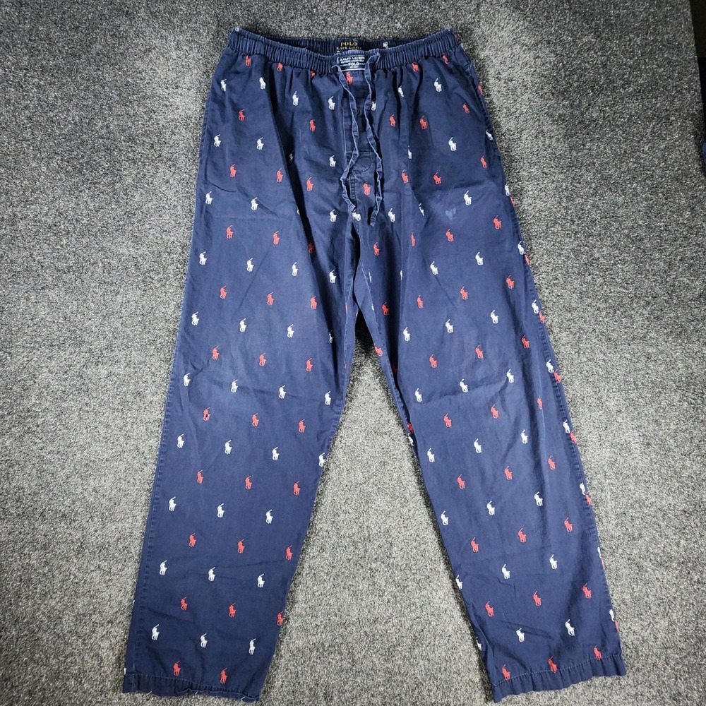 Polo Ralph Lauren Pajama Pants Mens Medium Navy Blue All Over Pony Logo Cotton